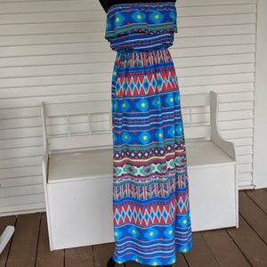 Strapless aztec maxi dress